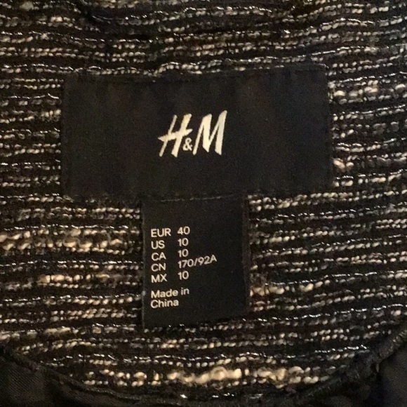 H&M Black Glitter Lined Biker Style Jacket Size 10 - Picture 4 of 4